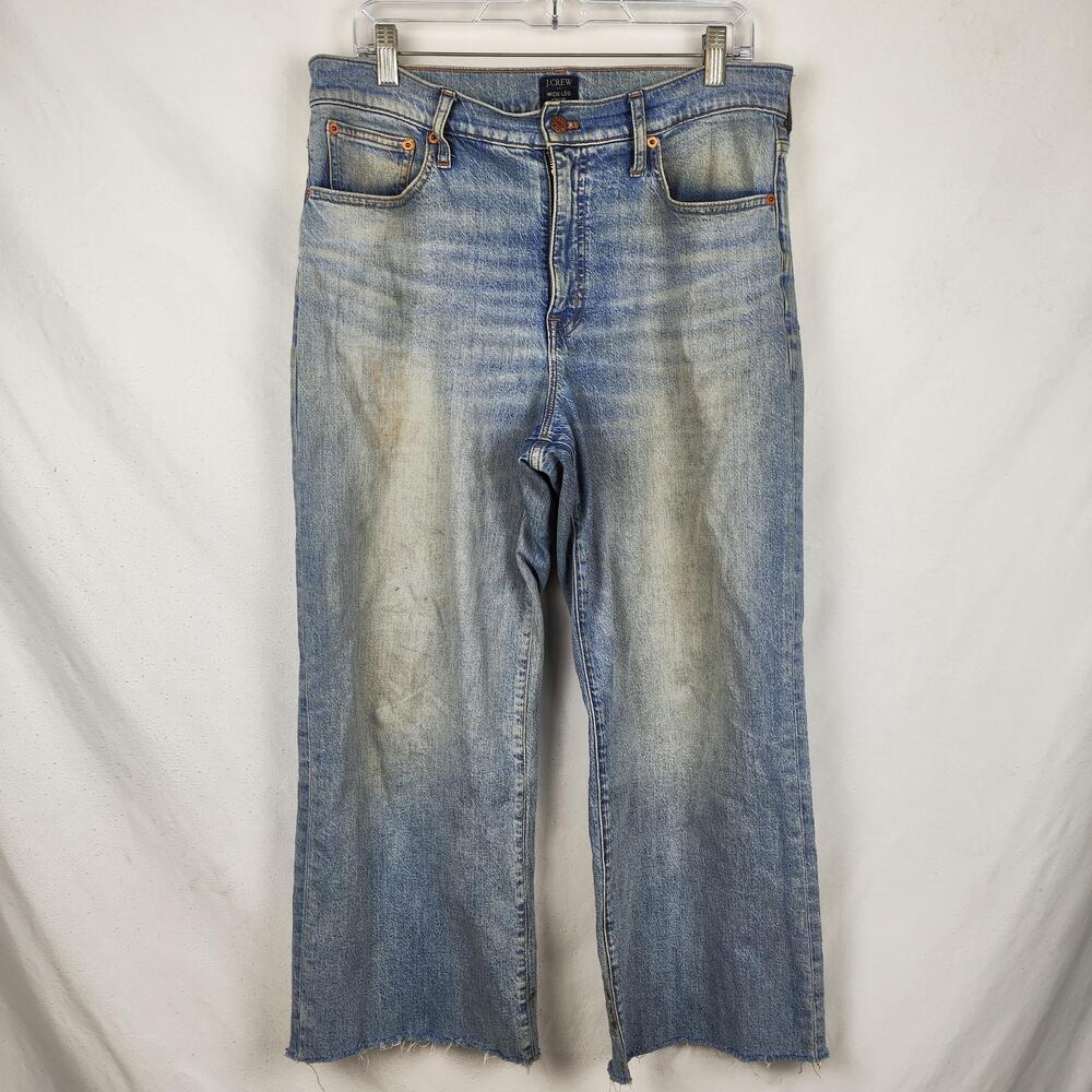 J Crew Wide-Leg Crop Jeans Womens 30 Light Wash Blue High Rise Raw Hem Denim